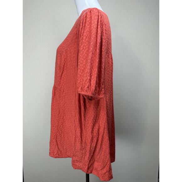 Women’s Babydoll Top Plus Sz 1X Short Sleeves Orange Rust Color Boho - Picture 10 of 15